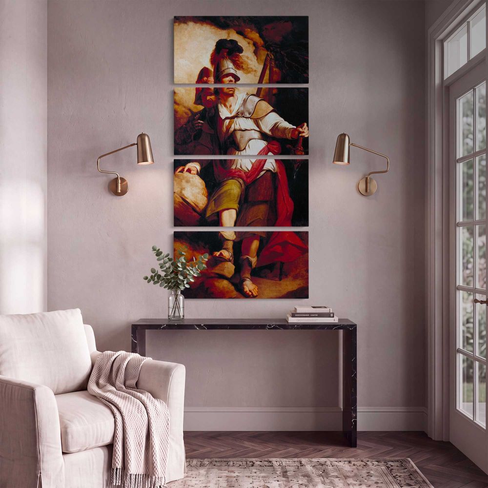 Sir Arthegal the Knight of Justice with Talus by John Hamilton Mortimer canvas print shown in a styled interior