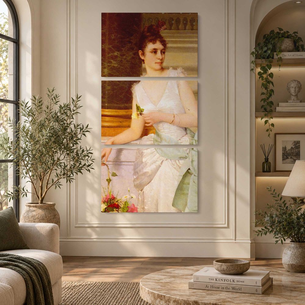 Portrait of a Lady with a Green Satin Sash by Franz Leo Ruben canvas wall art displayed in an interior