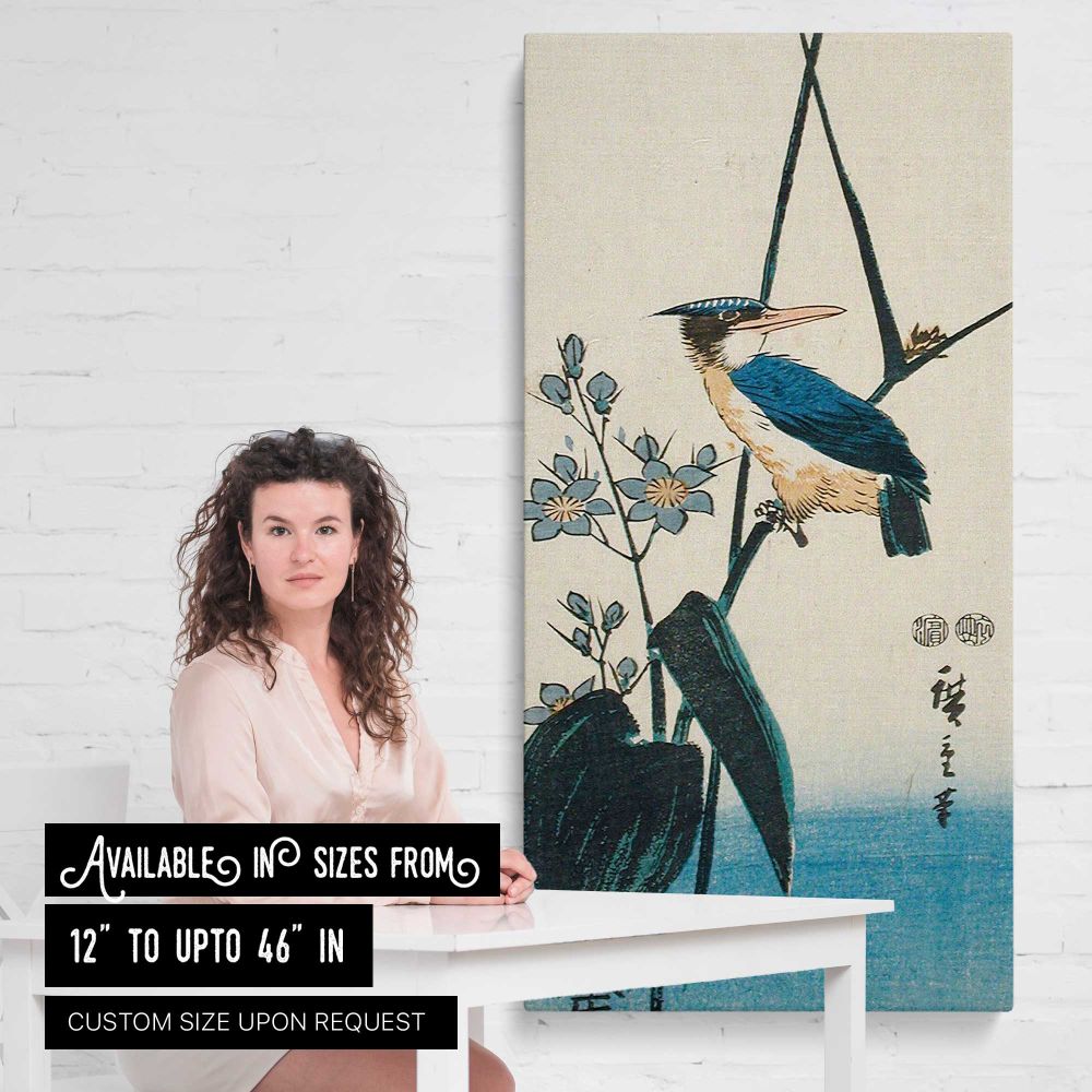 Kingfisher and Water Plantain by Utagawa Hiroshige canvas wall art mockup 03