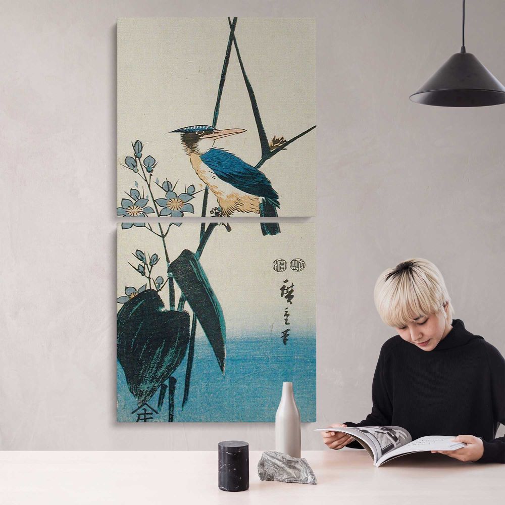 Kingfisher and Water Plantain by Utagawa Hiroshige canvas wall art mockup 04