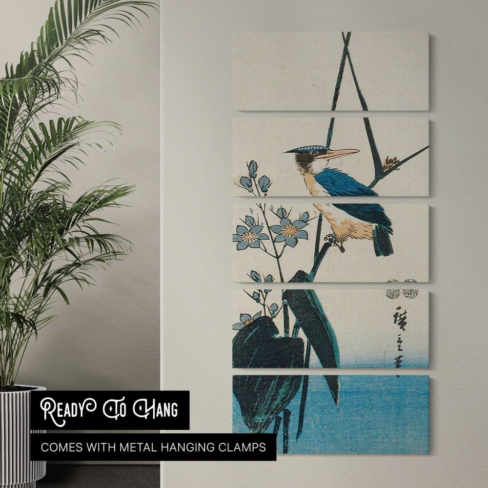 Kingfisher and Water Plantain by Utagawa Hiroshige canvas wall art in a contemporary room