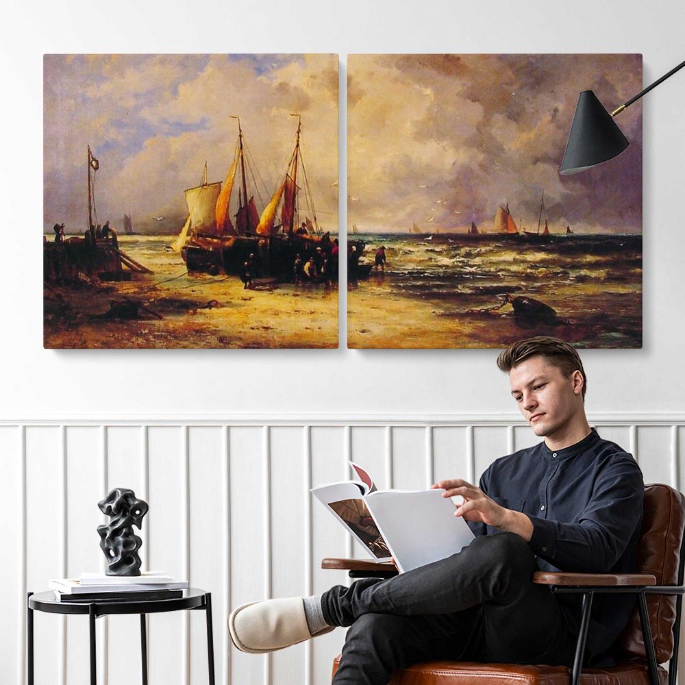 Coming Ashore by Abraham Hulk Sr. — two-panel canvas arrangement in a room