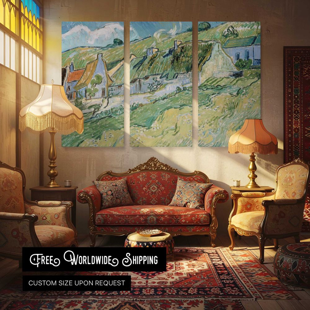 Cottages by Vincent Van Gogh - multi-panel canvas displayed in a classic lounge