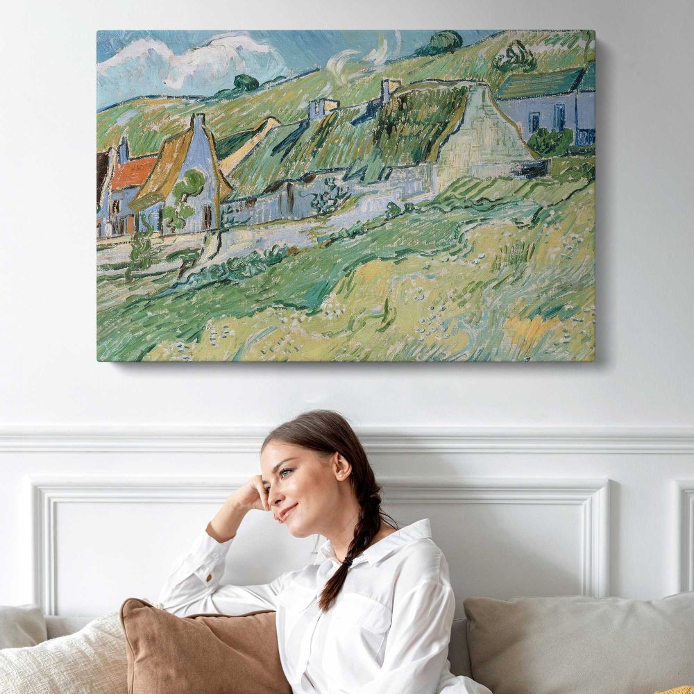 Cottages by Vincent Van Gogh - single-panel canvas displayed above a sofa