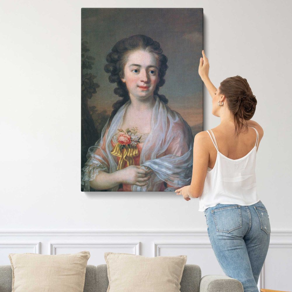 Woman with a Floral Corsage canvas print, displayed on a wall