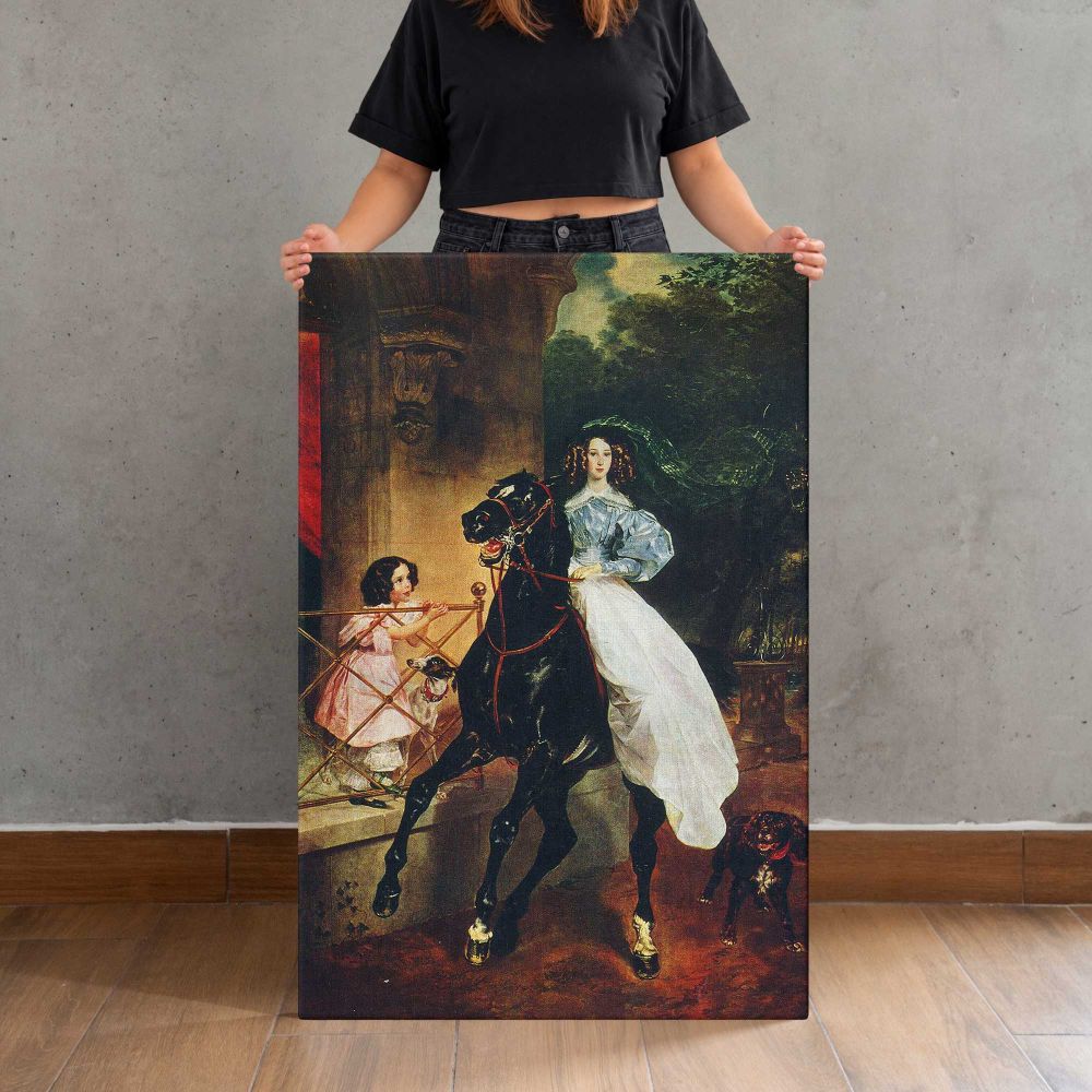 Rider on a Black Horse canvas print, held for scale