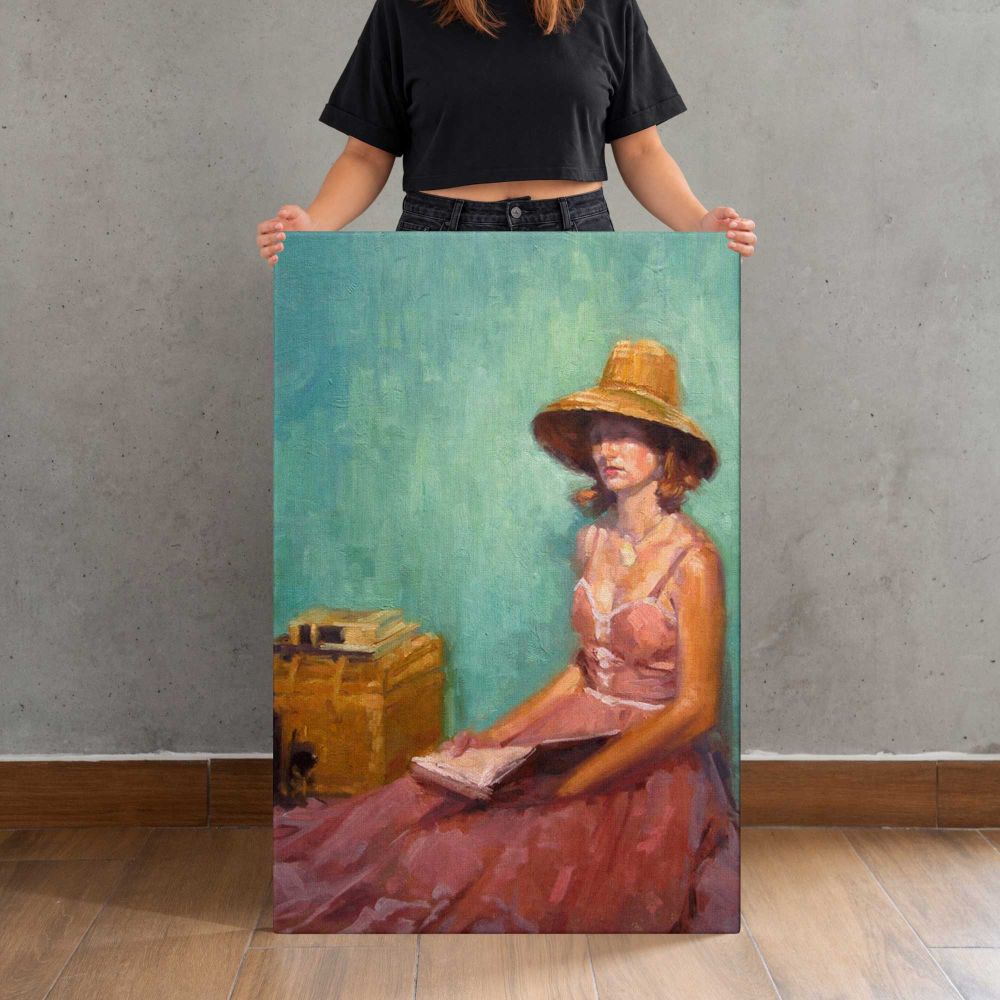 Aurora at a Picnic by Aaron Coberly canvas print, held for scale