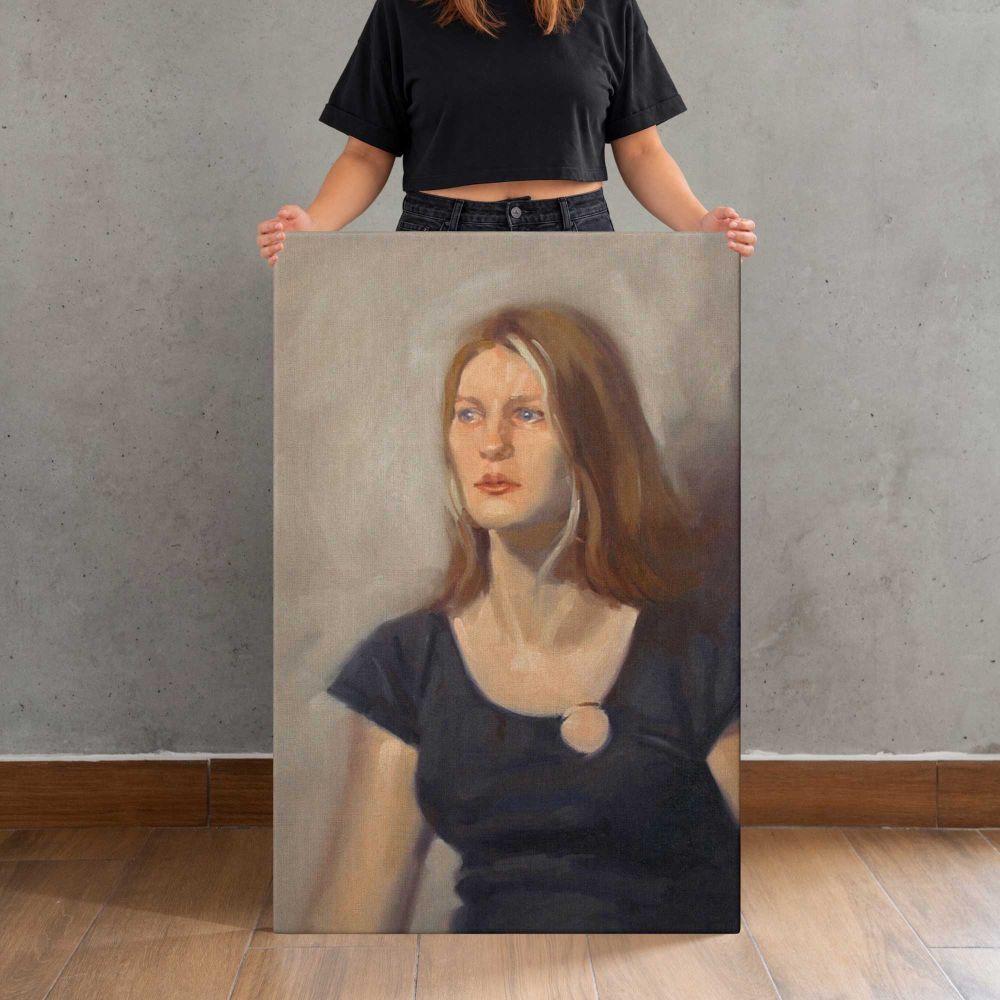 Laura Portrait by Aaron Coberly canvas print, held for scale