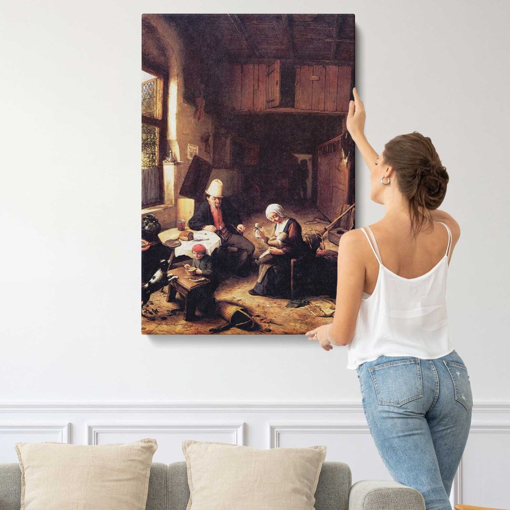 Figures in a Cottage Interior by Adriaen van Ostade canvas print, displayed on a wall