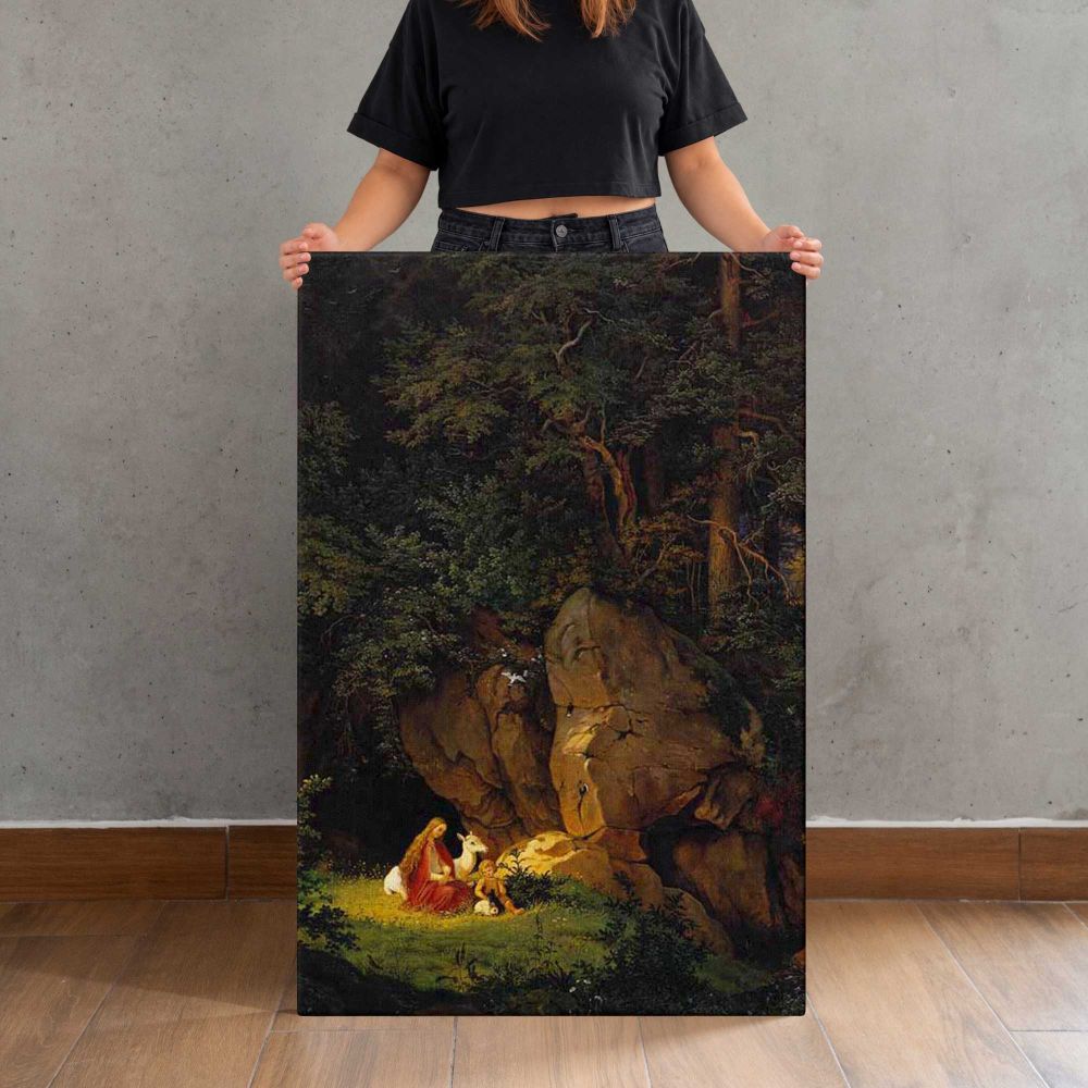Genoveva In The Forest Seclusion by Adrian Ludwig Richter canvas print, held for scale
