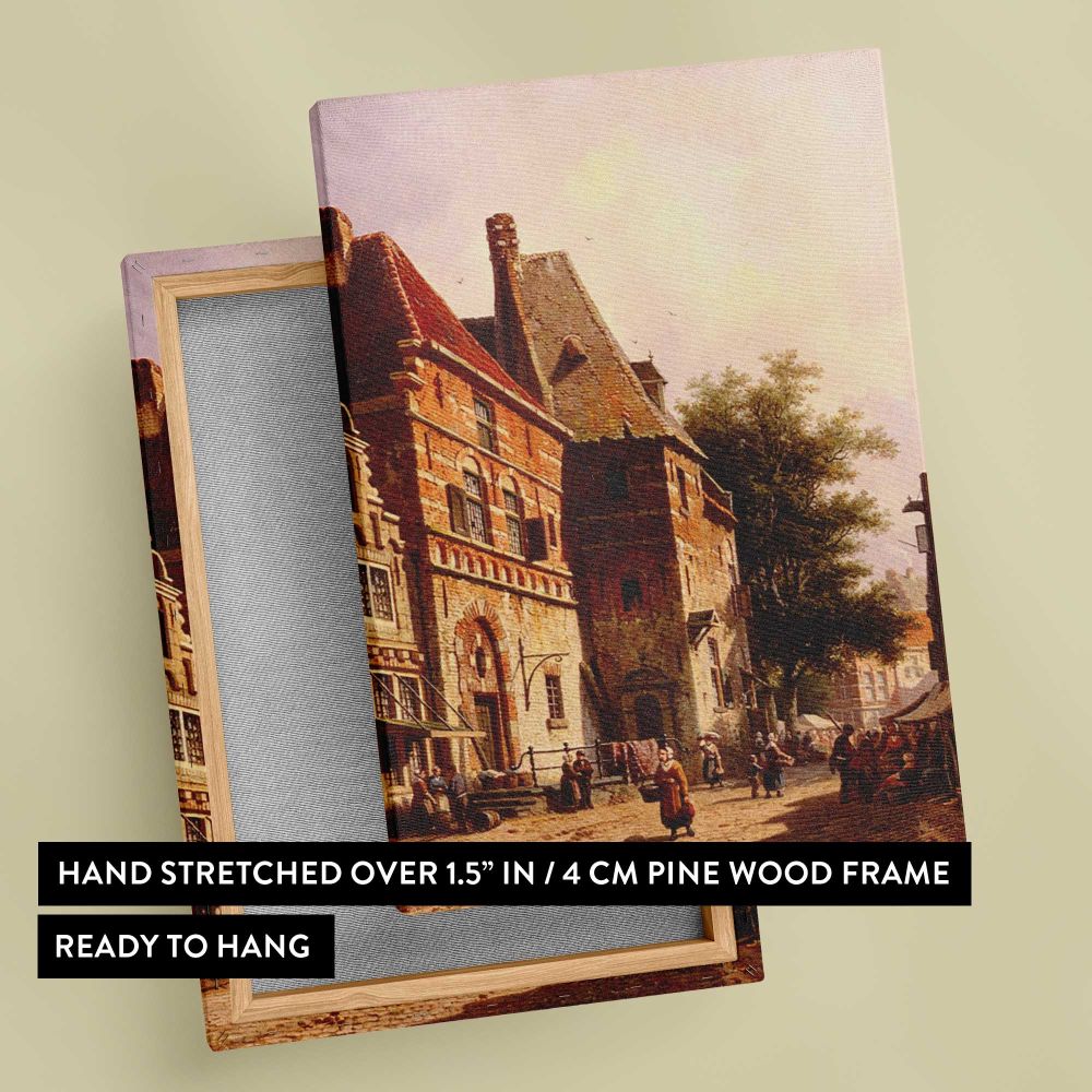 A Sunlit Street On Market Day by Adrianus Eversen canvas print, front and back view