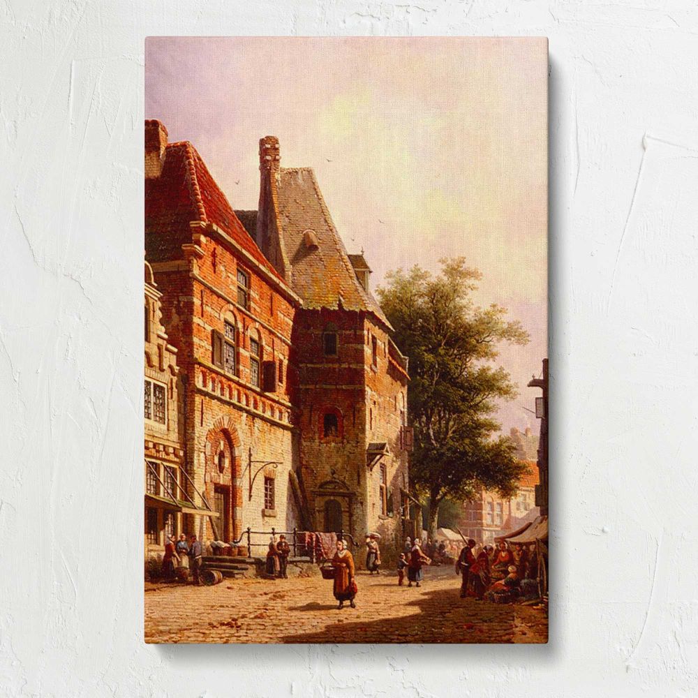A Sunlit Street On Market Day by Adrianus Eversen canvas print, front view