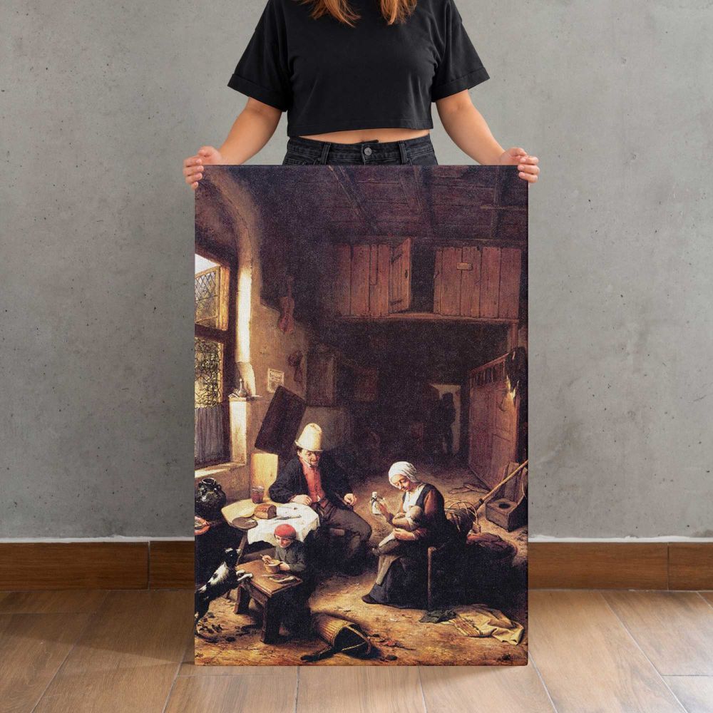 Cottage Interior with Seated Figures by Adriaen van Ostade canvas print, held for scale