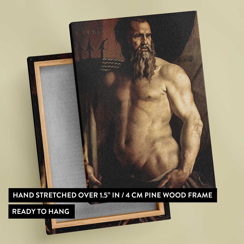 Portrait of Andrea Doria as Neptune by Agnolo Bronzino canvas print, front and back view