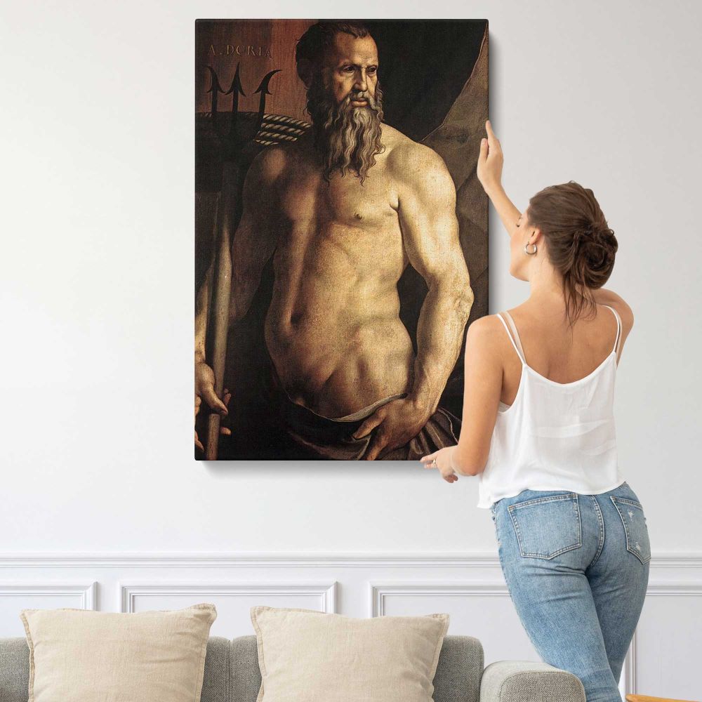 Portrait of Andrea Doria as Neptune by Agnolo Bronzino canvas print, displayed on a wall
