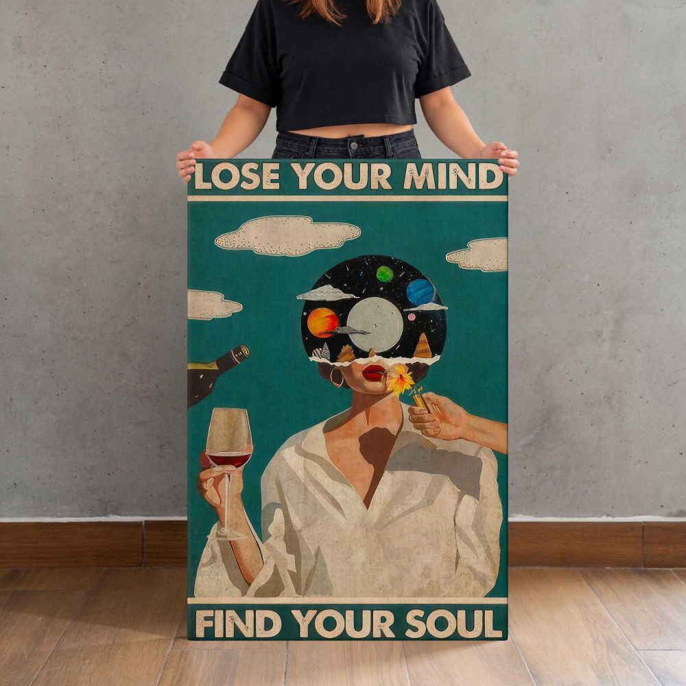 Lose Your Mind Find Your Soul Surreal Portrait canvas print, held for scale