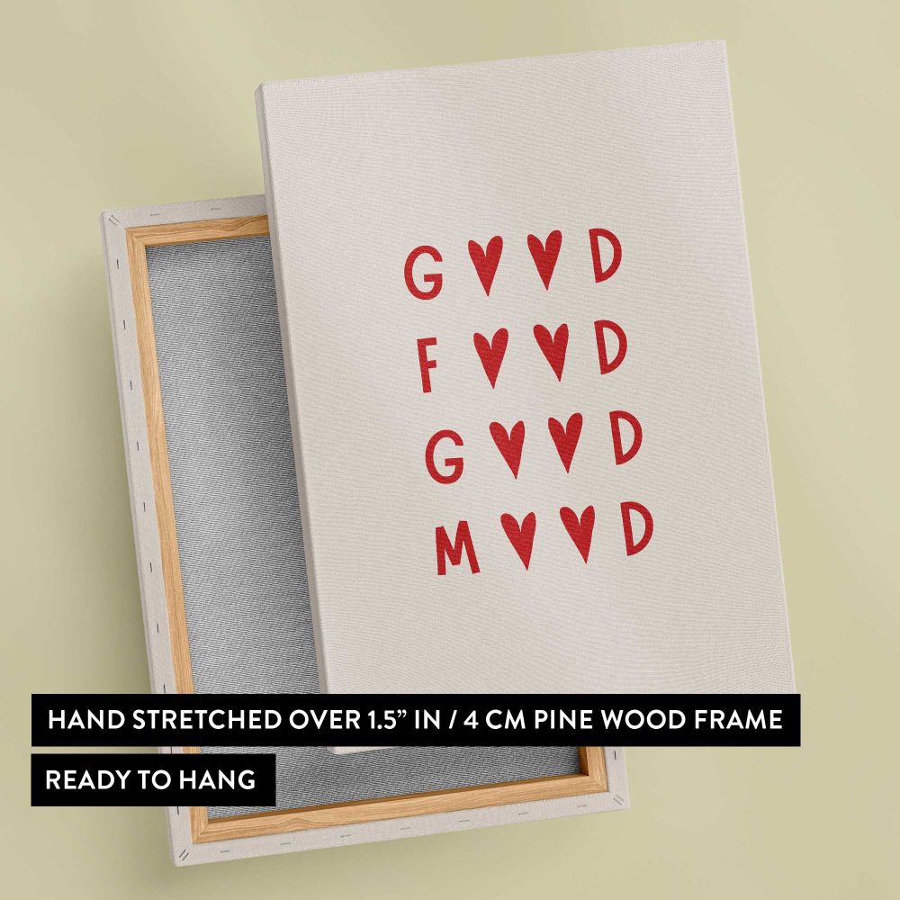 Good Food Good Mood Red Typography canvas print, front and back view
