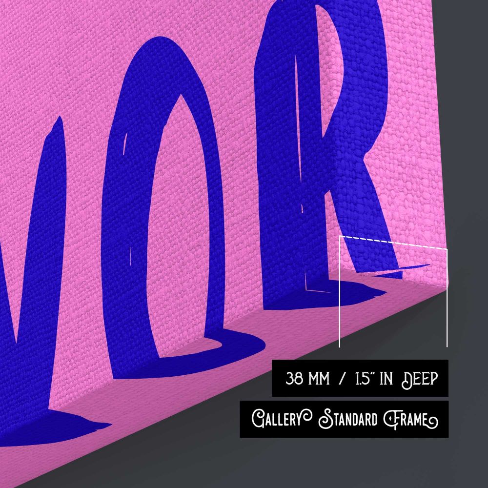 More Amor Por Favor Pink Typography canvas print, canvas edge detail
