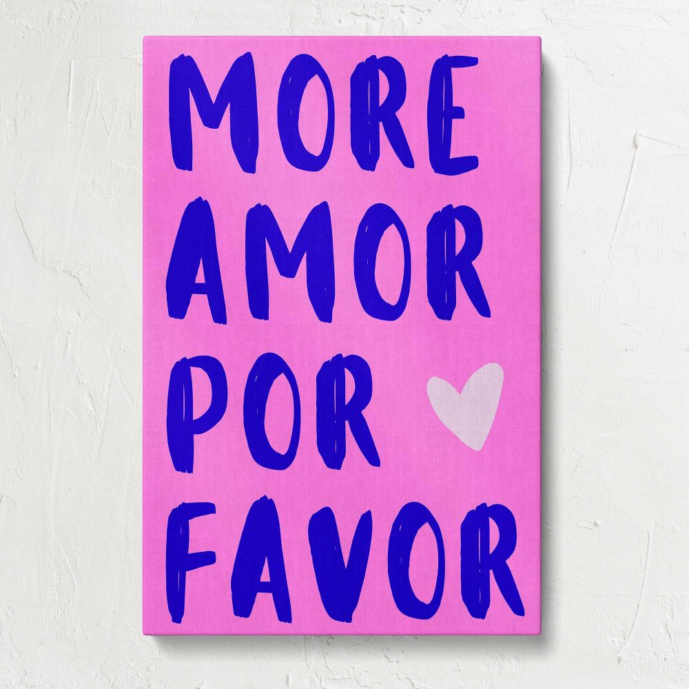 More Amor Por Favor Pink Typography canvas print, front view