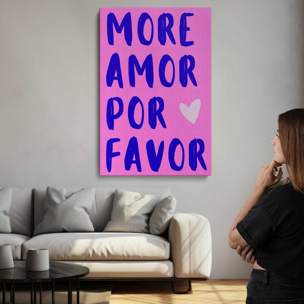 More Amor Por Favor Pink Typography canvas print, room display