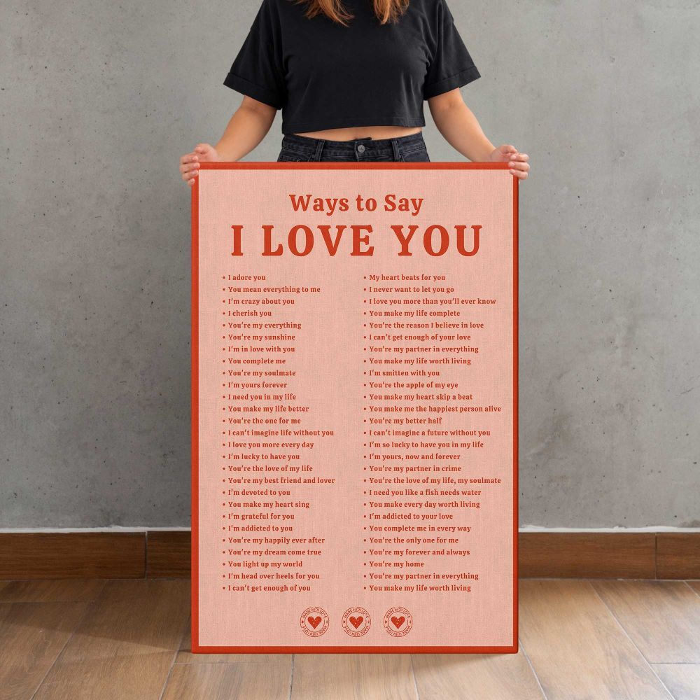 Ways to Say I Love You Typography canvas print, held for scale
