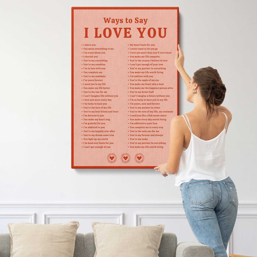 Ways to Say I Love You Typography canvas print, displayed on a wall