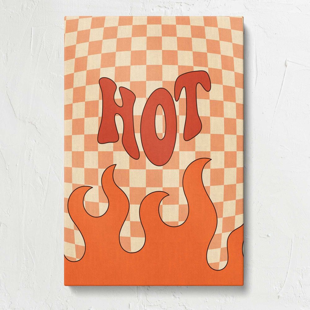 Hot Stuff Orange Checkerboard Typography canvas print, front view