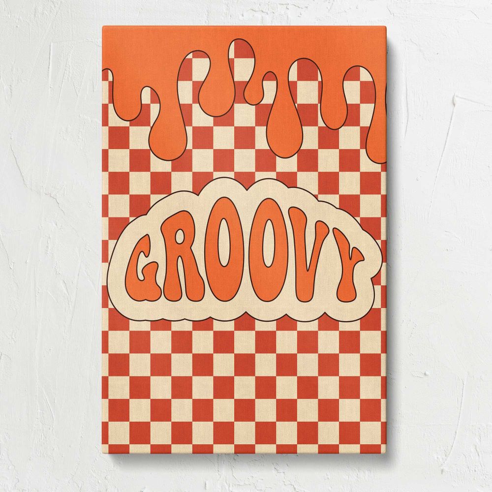 Groovy Orange Checkerboard Typography canvas print, front view