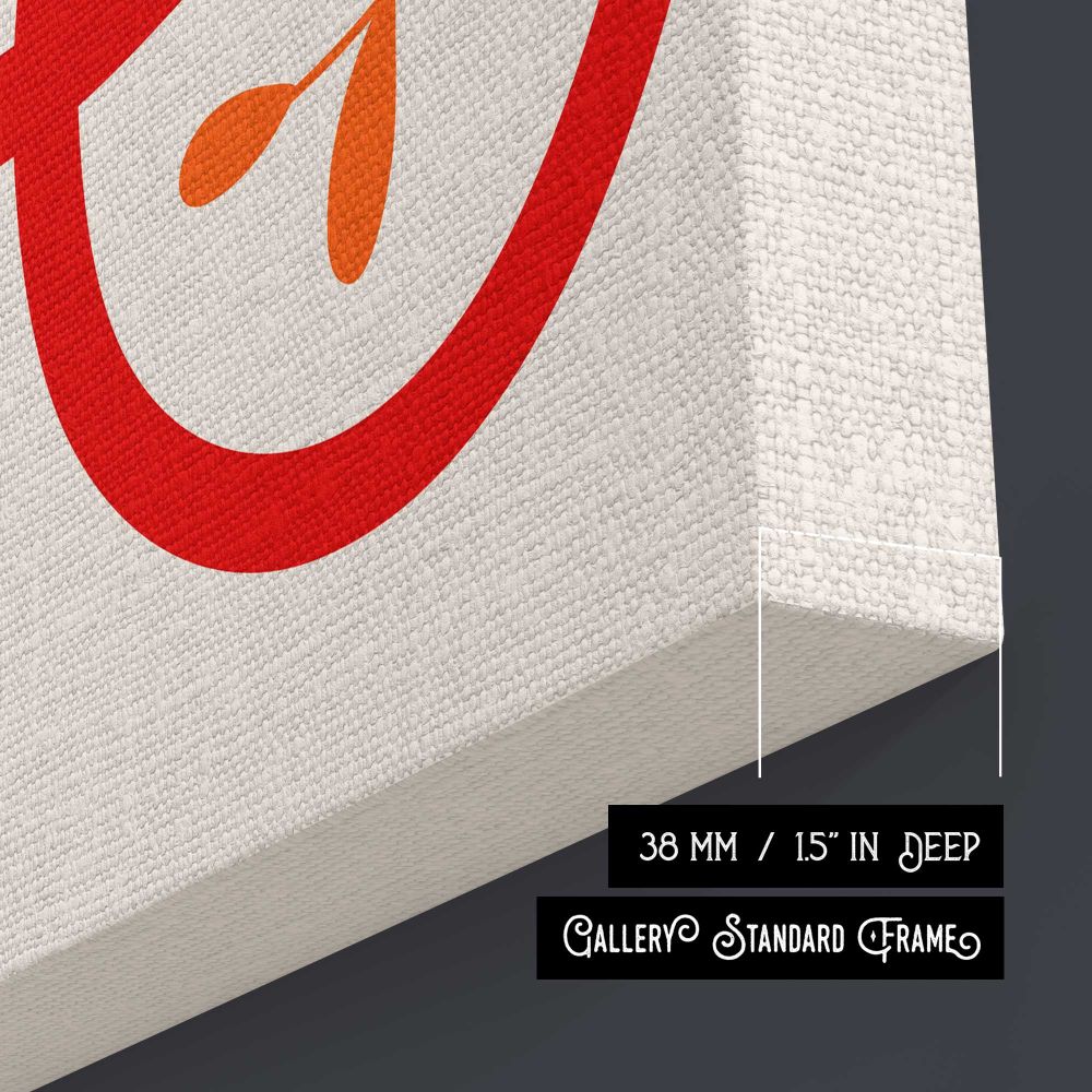 Red Love Script Typography canvas print, canvas edge detail