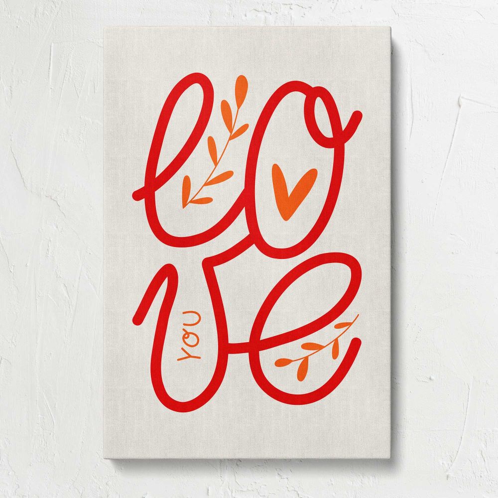 Red Love Script Typography canvas print, front view