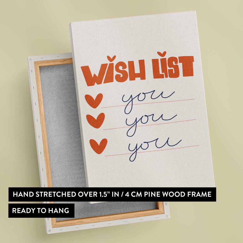 Wish List You You You Minimal Typography canvas print, front and back view