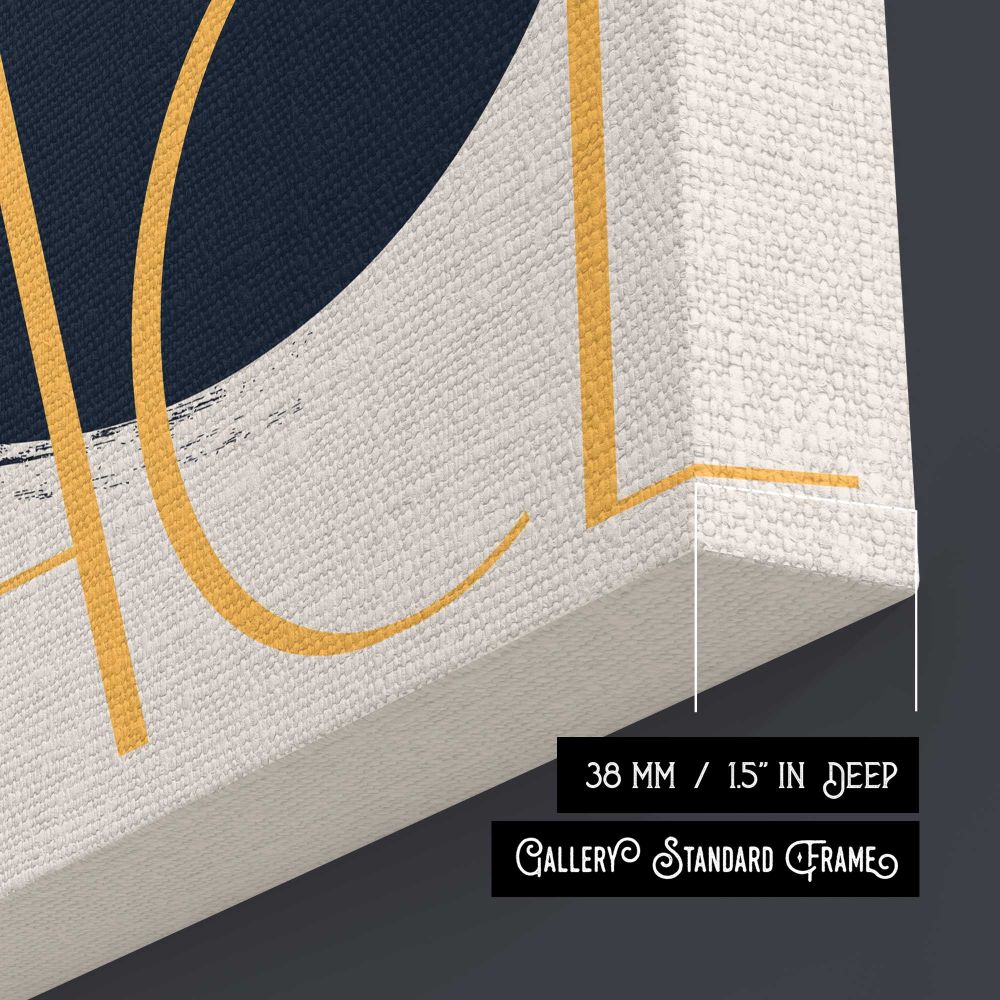 Black Cat with Gold Peace Typography canvas print, canvas edge detail