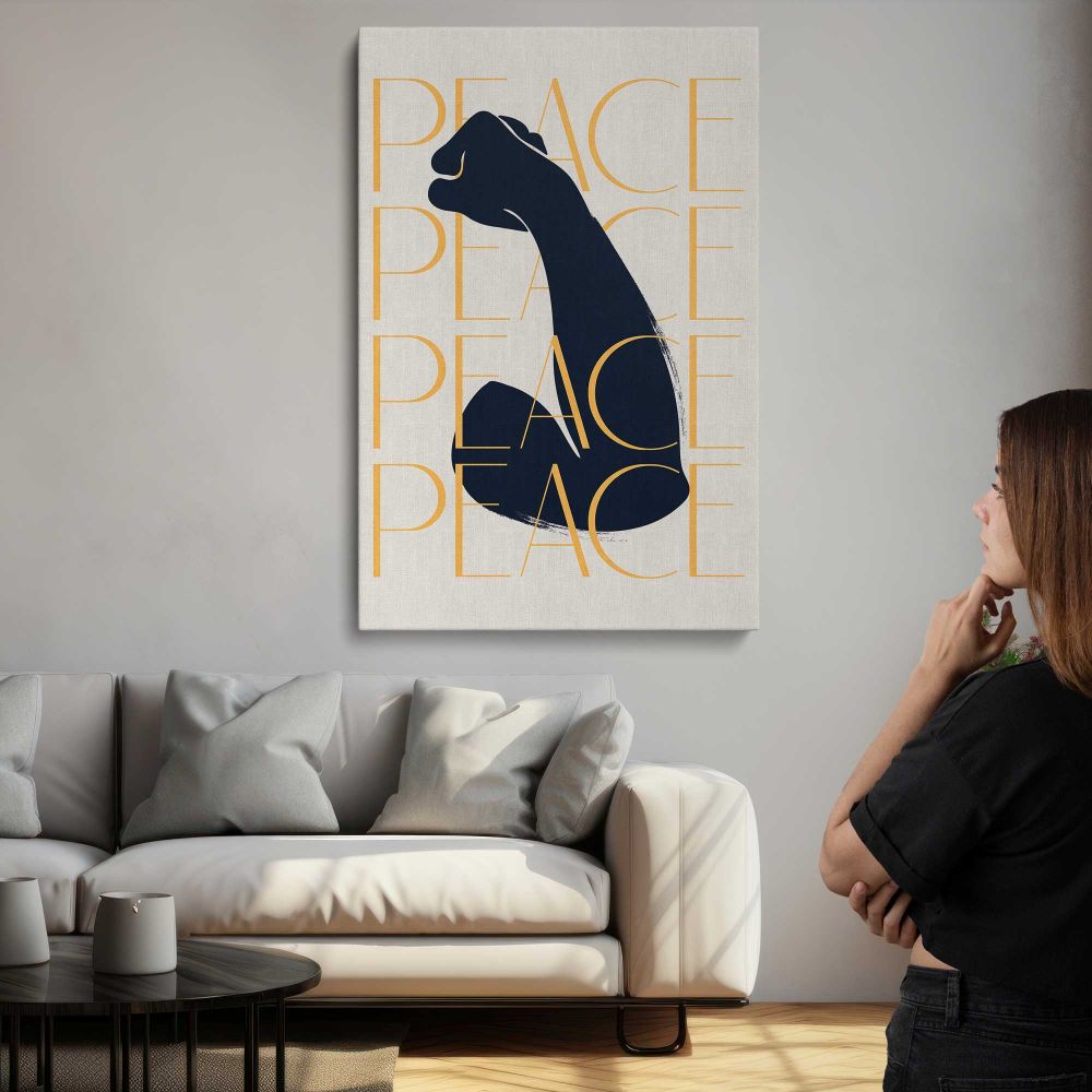Black Cat with Gold Peace Typography canvas print, room display