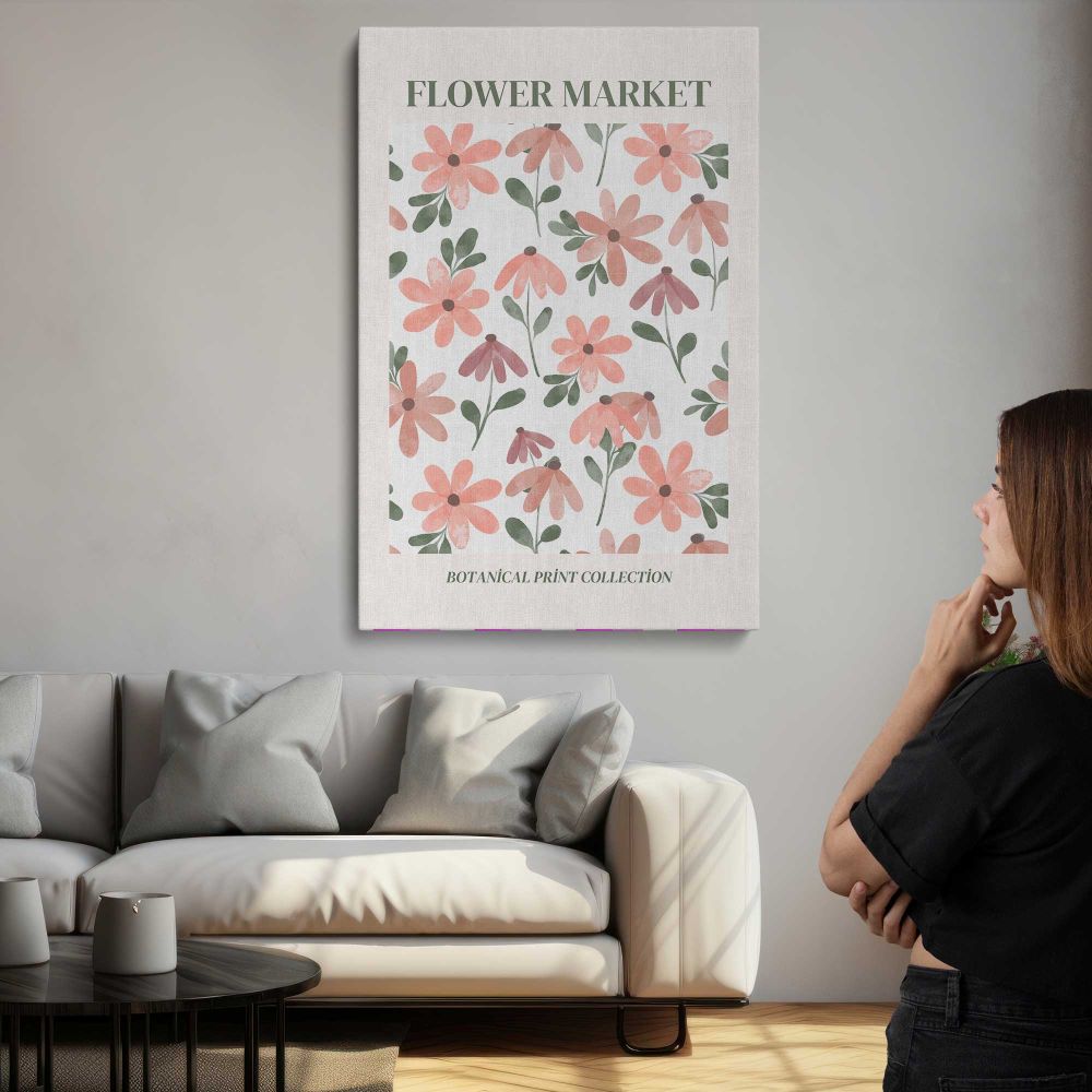 Flower Market Pink Botanical Pattern canvas print, room display