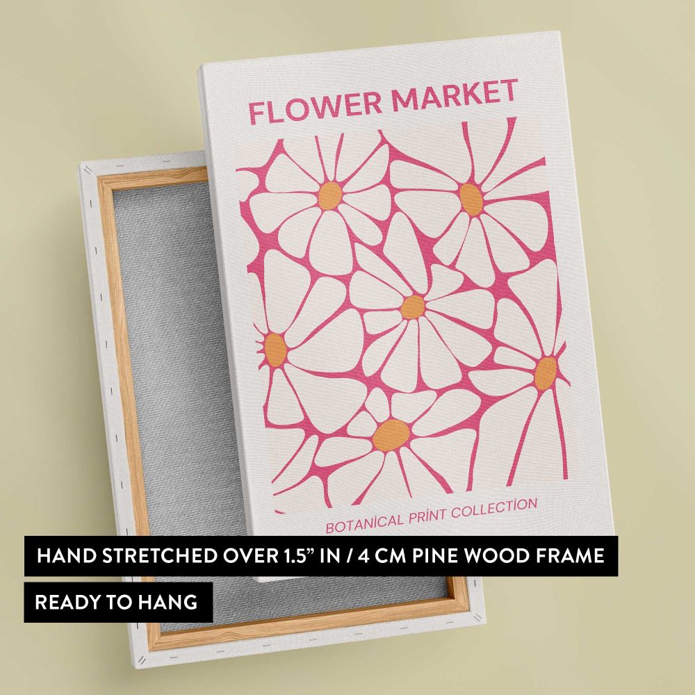 Flower Market Pink Outline Flowers canvas print, front and back view