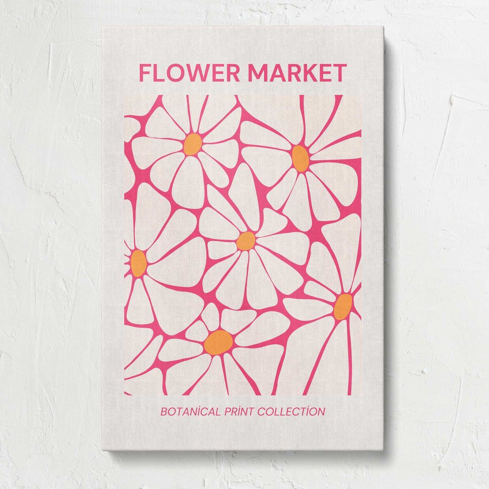 Flower Market Pink Outline Flowers canvas print, front view