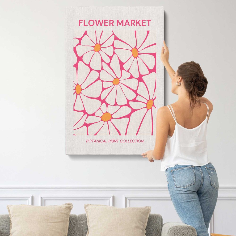 Flower Market Pink Outline Flowers canvas print, displayed on a wall