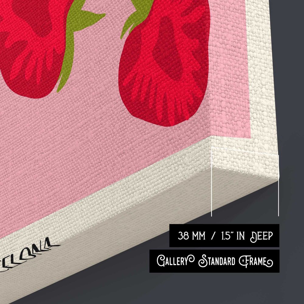 Fruit Market Strawberries on Pink canvas print, canvas edge detail