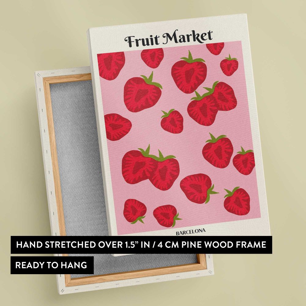 Fruit Market Strawberries on Pink canvas print, front and back view