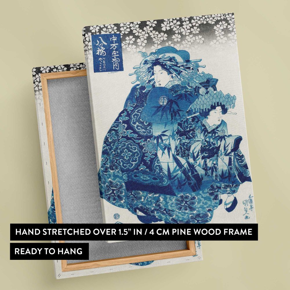 Yatsuhashi with Wakaba and Yayoi by Utagawa Kunisada canvas print, front and back view
