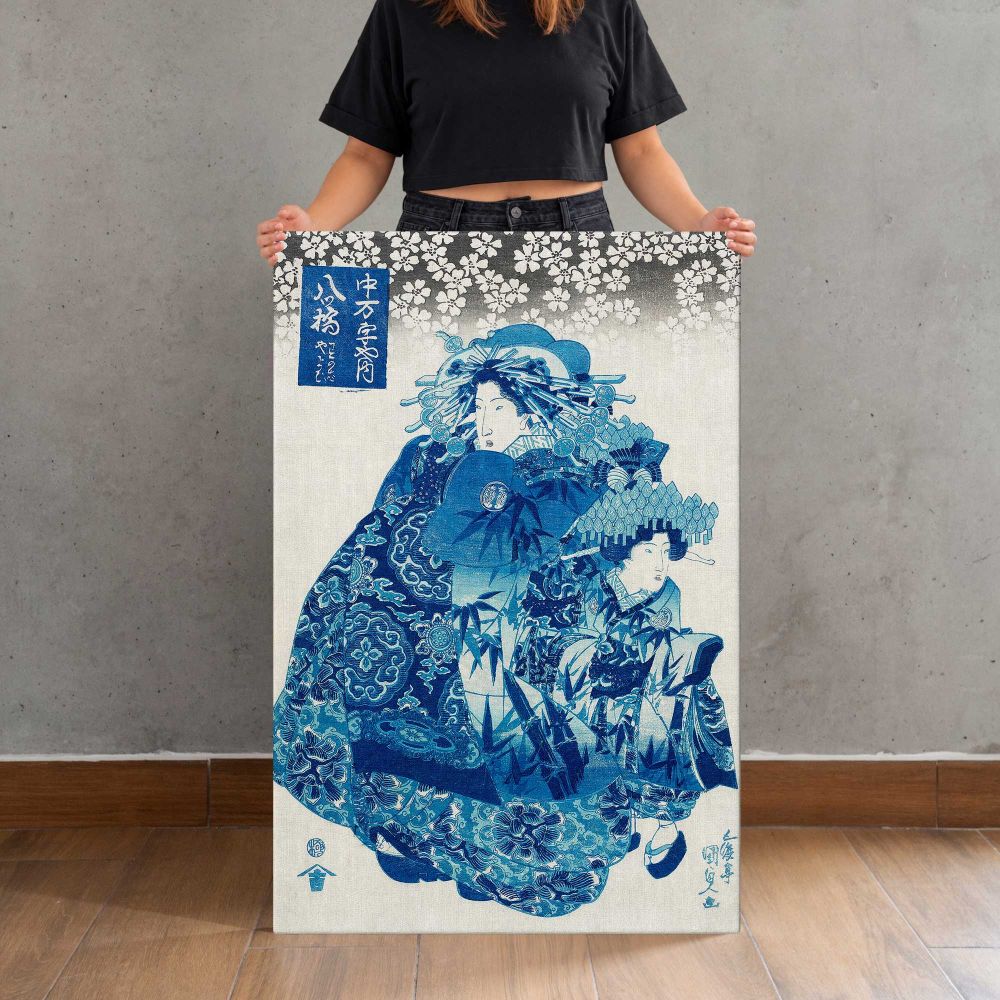 Yatsuhashi with Wakaba and Yayoi by Utagawa Kunisada canvas print, held for scale
