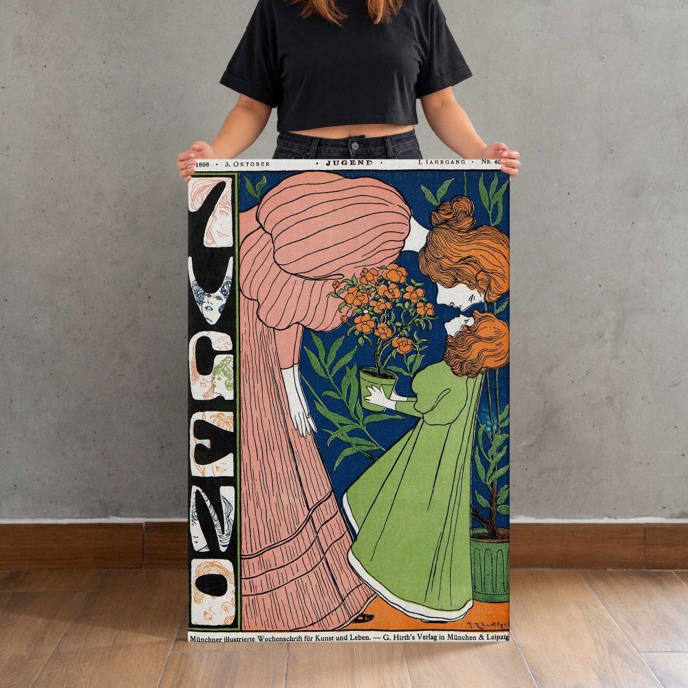 Jugend Floral Magazine Cover canvas print, held for scale