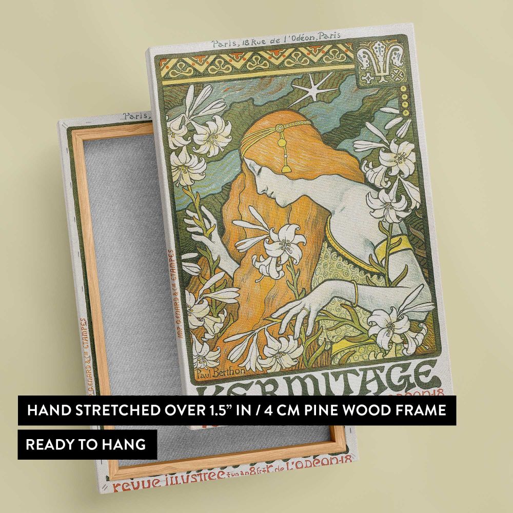 L'Ermitage Art Nouveau Woman by Paul Berthon canvas print, front and back view