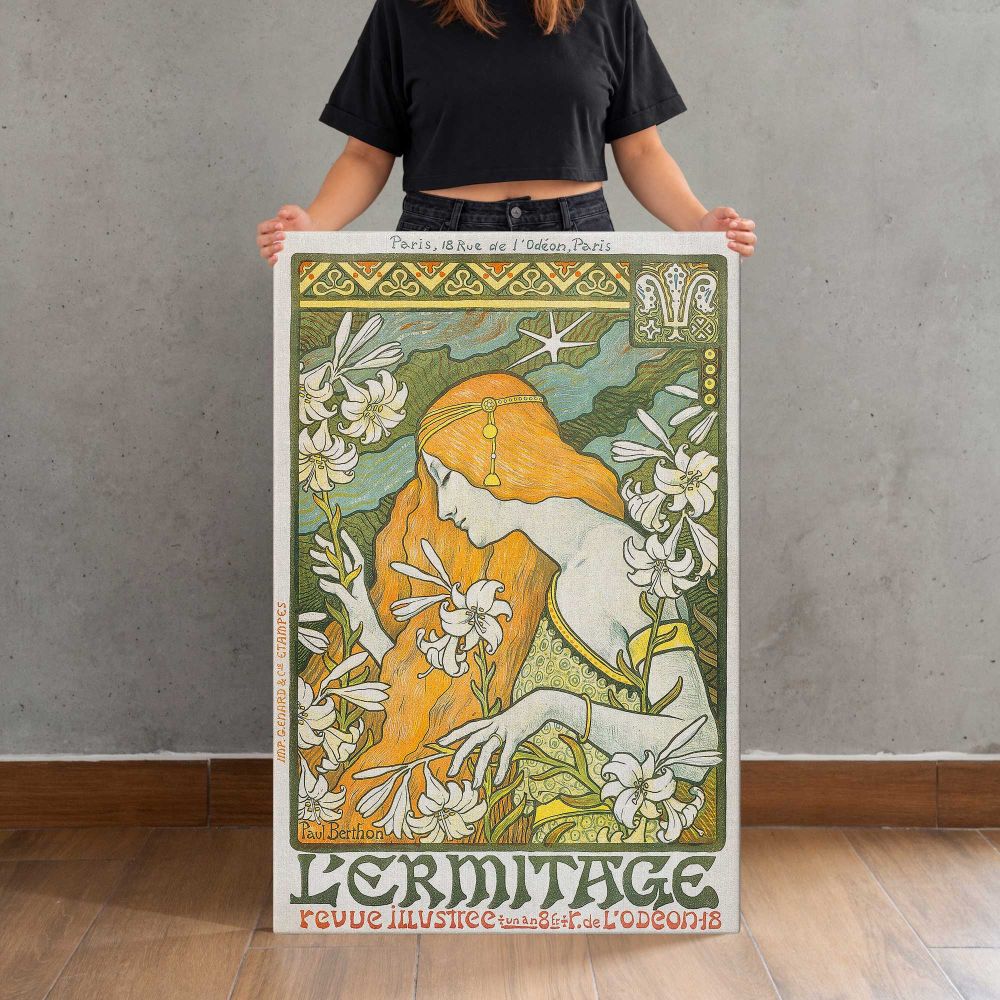 L'Ermitage Art Nouveau Woman by Paul Berthon canvas print, held for scale