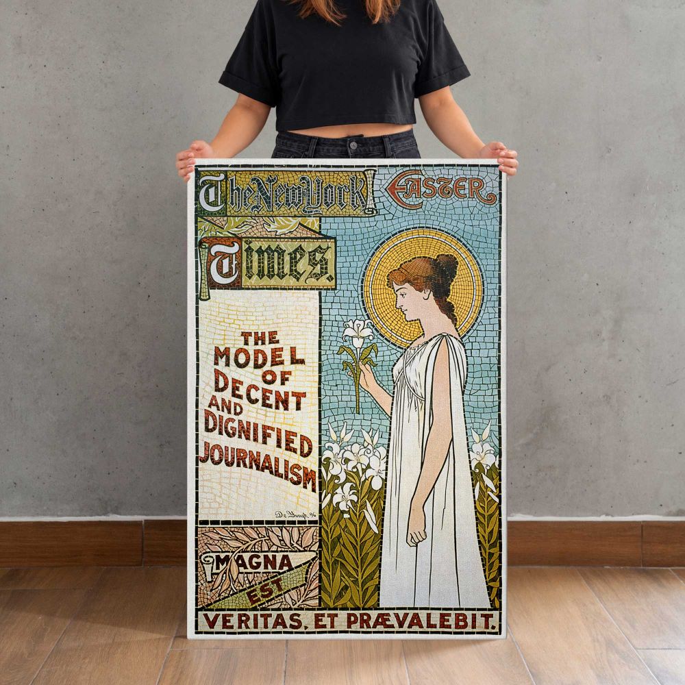 The New York Times Easter Design canvas print, held for scale
