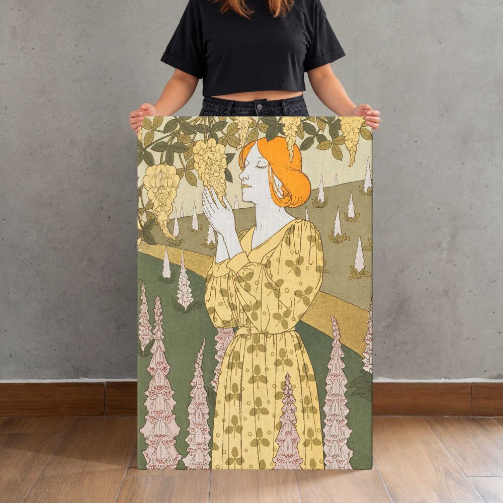 Cytises et Digitales Floral Woman canvas print, held for scale