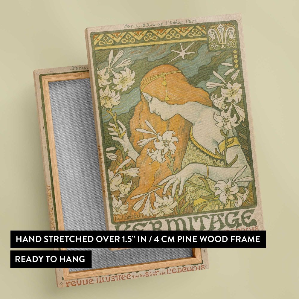 L'Ermitage Floral Art Nouveau Design by Paul Berthon canvas print, front and back view