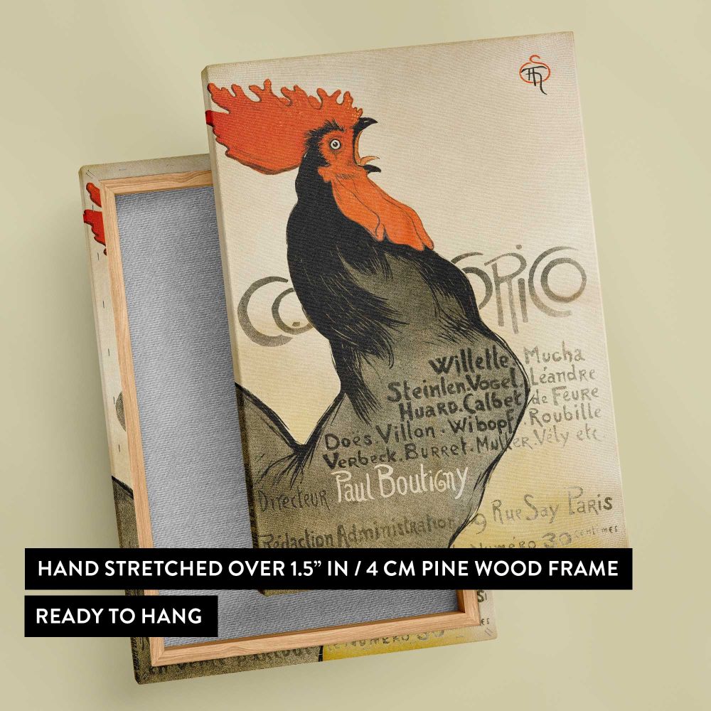 Cocorico Rooster Illustration canvas print, front and back view