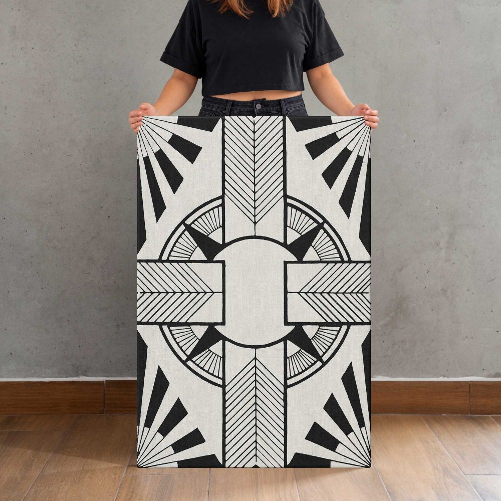 Circle and Cross Black and White Ornament by Samuel Jessurun de Mesquita canvas print, held for scale