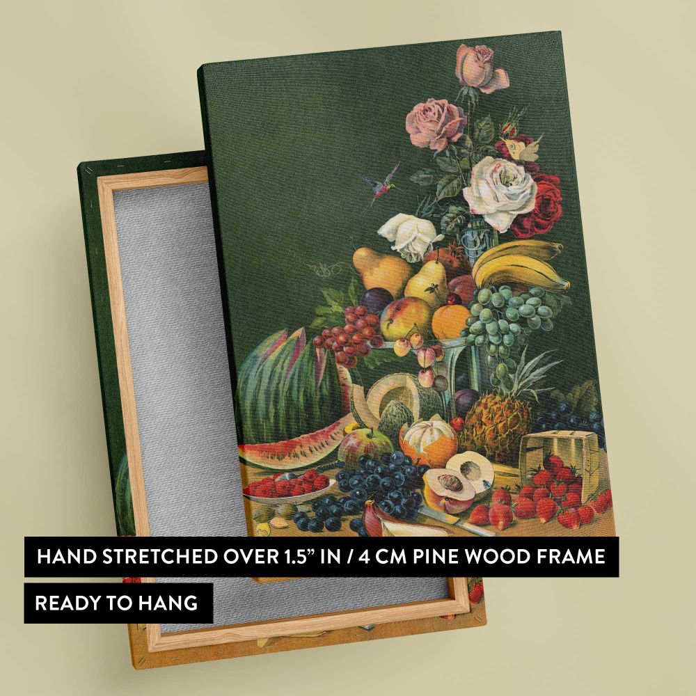 American Fruits and Flowers Vintage Still Life canvas print, front and back view